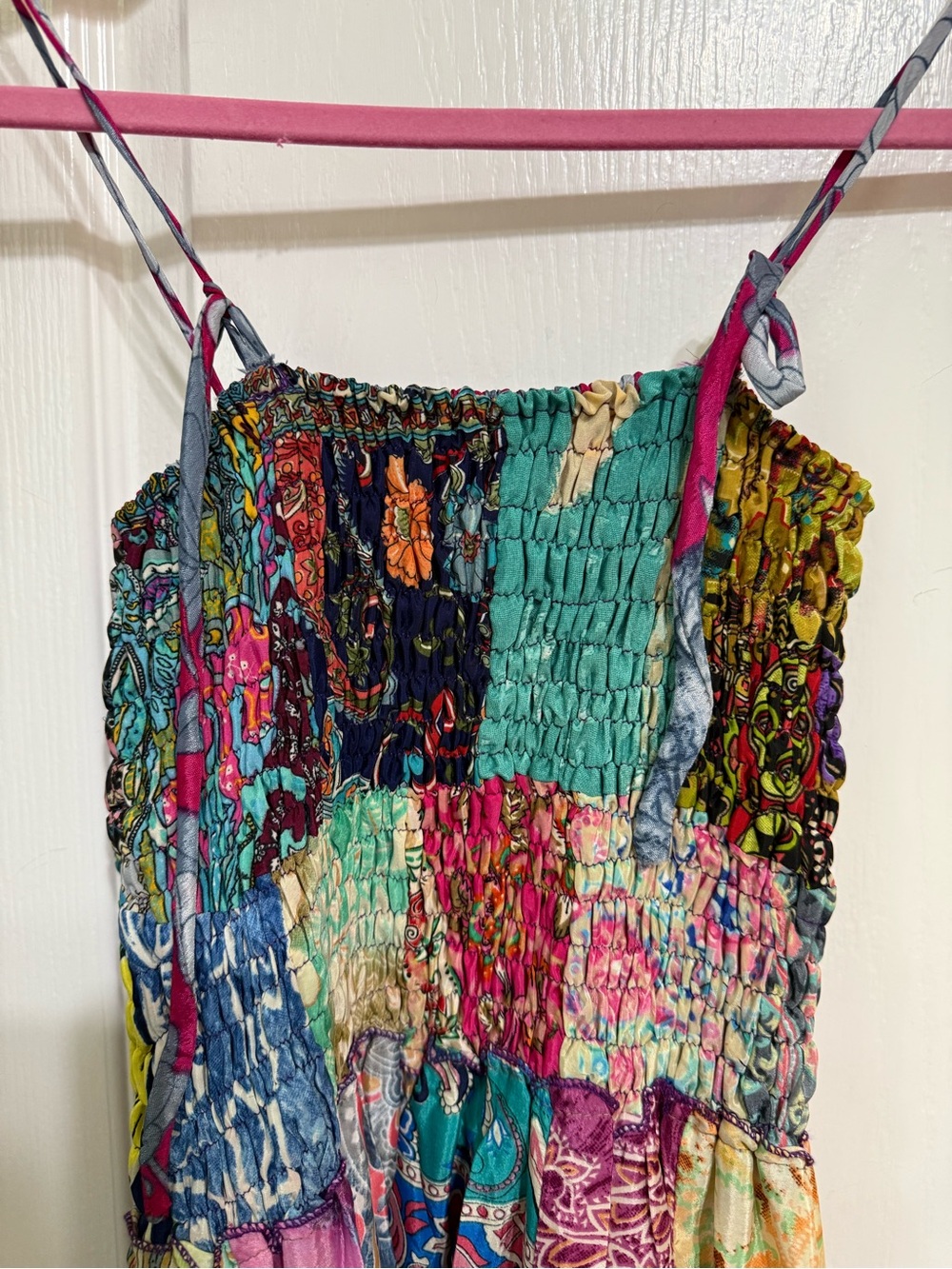 H087 NWT OS ptp10-22 Boho Patchwork Maxi Dress - Multicolor - Picture 5 of 8